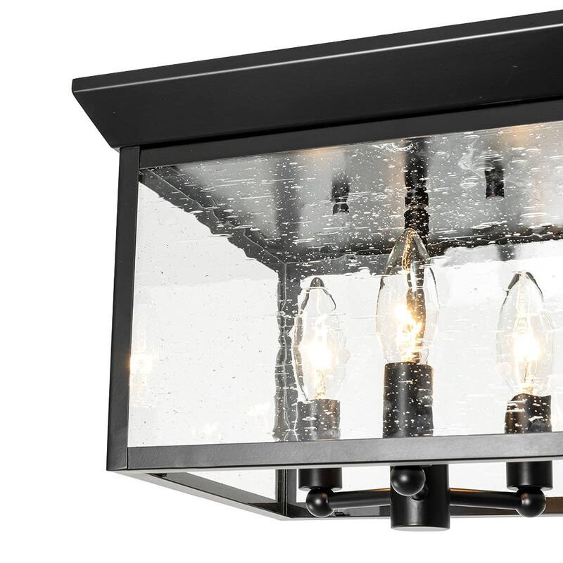 Industrial 3-Light Square Seeded Glass Cage Flush Mount Light 9.8in