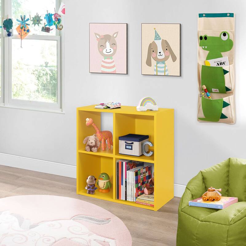 4-Cube Children's Bookcase, Kids Toy Storage Shelf Organizer, Yellow - Yellow