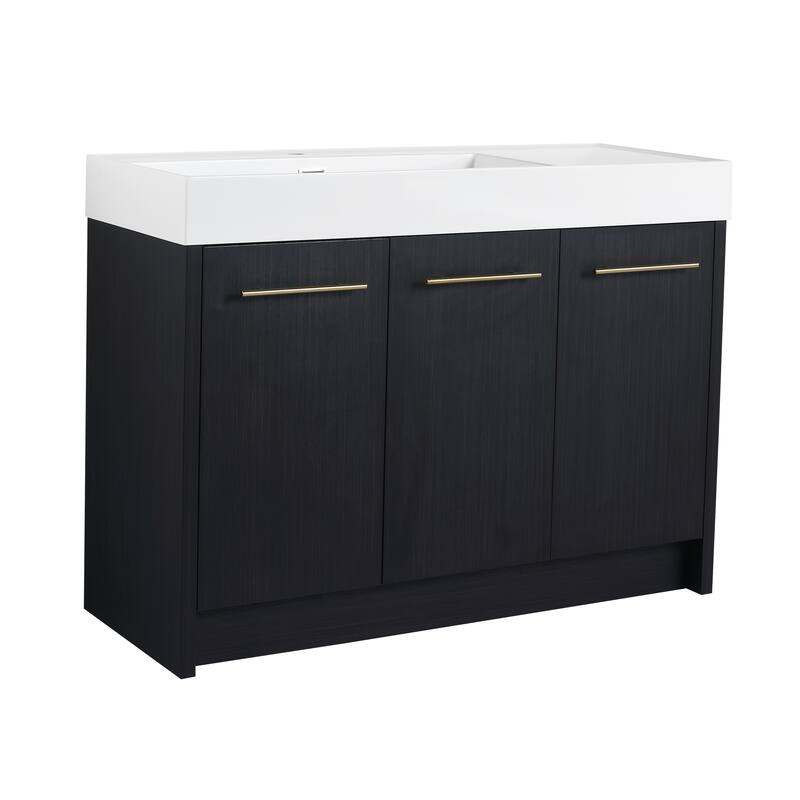 24" Bathroom Vanity with Resin Sink, Soft Close Hinges, Adjustable Storage, Black Chestnut Color, Freestanding Cabinet