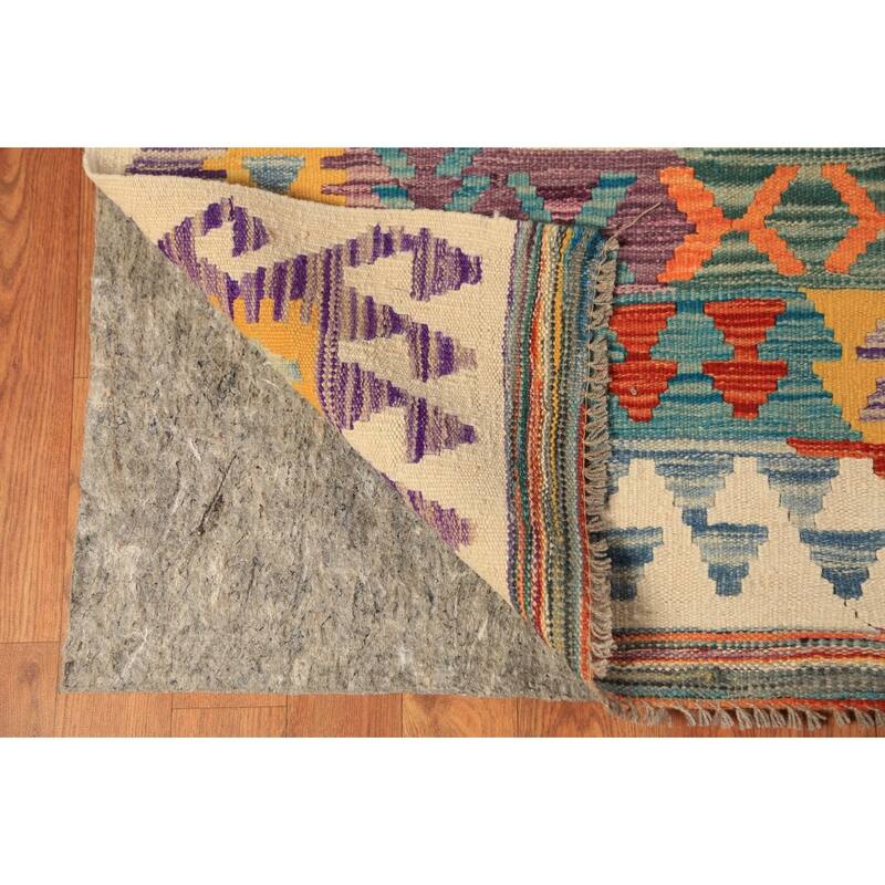 Kilim Oriental Rug Hand-Woven Multi-Color Reversible Wool Carpet - 9'7"x 12'9"