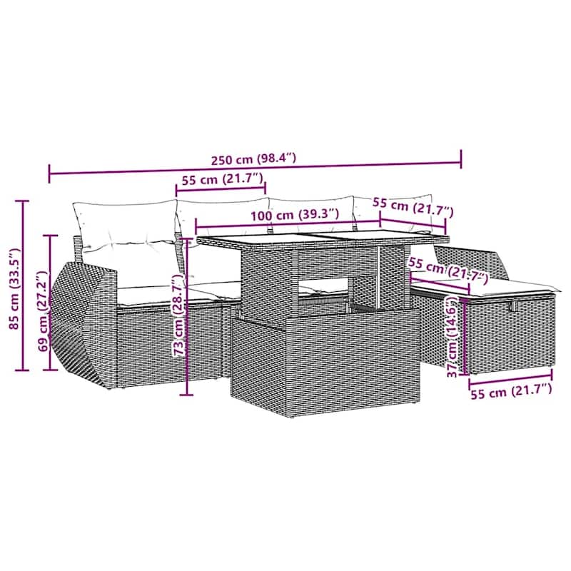 vidaXL Patio Sofa Set with Cushions Sectional Couches 6 Piece Poly Rattan