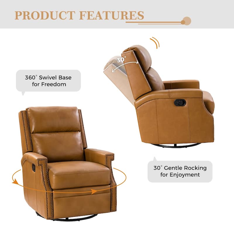 Echidna Transitional Genuine Leather Swivel Rocker Nursery Chair with Nailhead Trim by HULALA HOME
