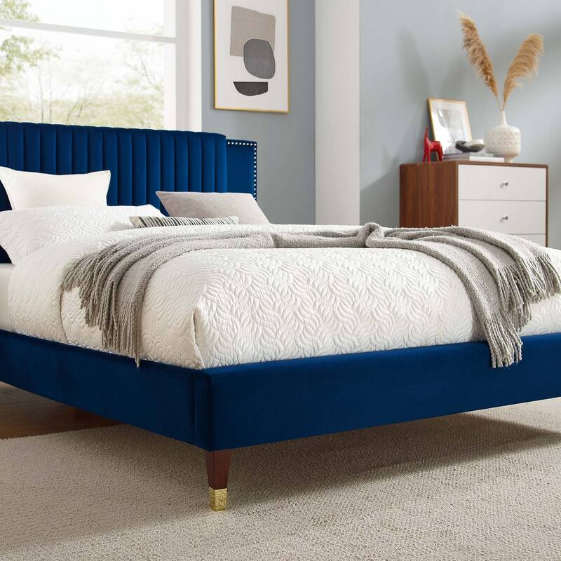 Zahra Channel Tufted Performance Velvet Queen Platform Bed