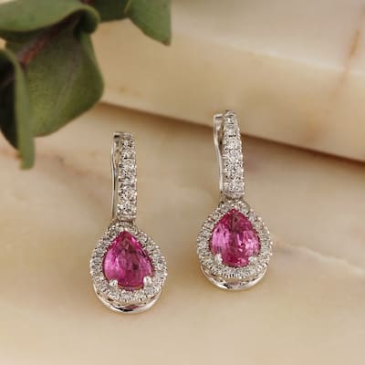 Auriya 14k Gold 2ct Pear-cut Pink Sapphire Halo Diamond Dangle Earrings 2/5ct TDW