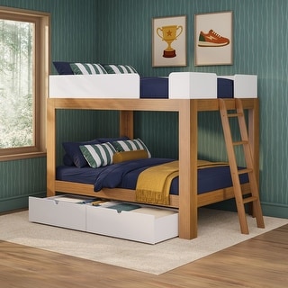 Mid-Century Modern Full over Full Bunk Bed with Storage Drawers