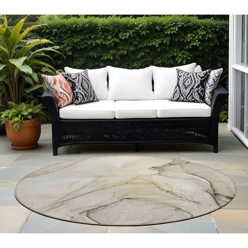 Almiso Artistic Abstract Weather Resistant Classic Meets Modern Outdoor Rug - 8' Round - Multi