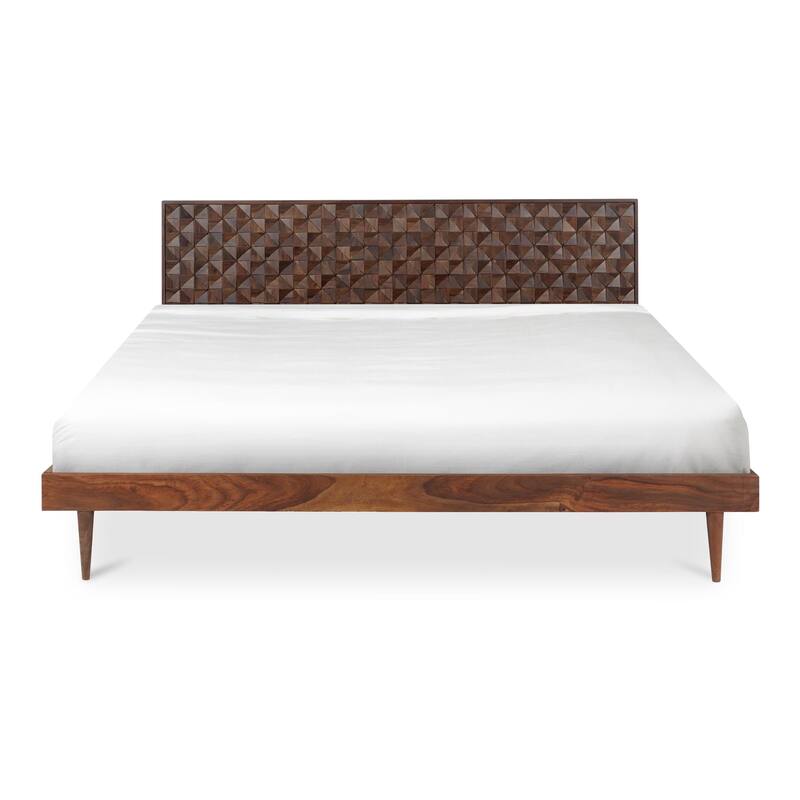 NADAAL STUDIOS Lennon, Queen Bed with Carved Headboard, Walnut - Brown - King