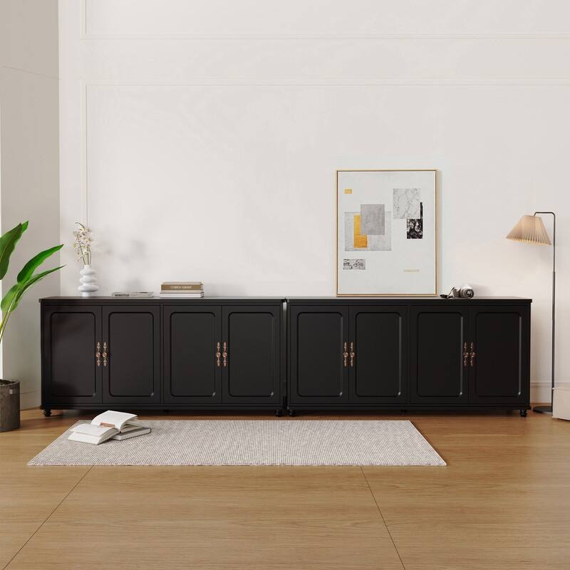 60"W Kitchen Buffet Sideboard Cabinet With Adjustable Shelves, 4 Doors Mid-Century Cupboard Set Of 2