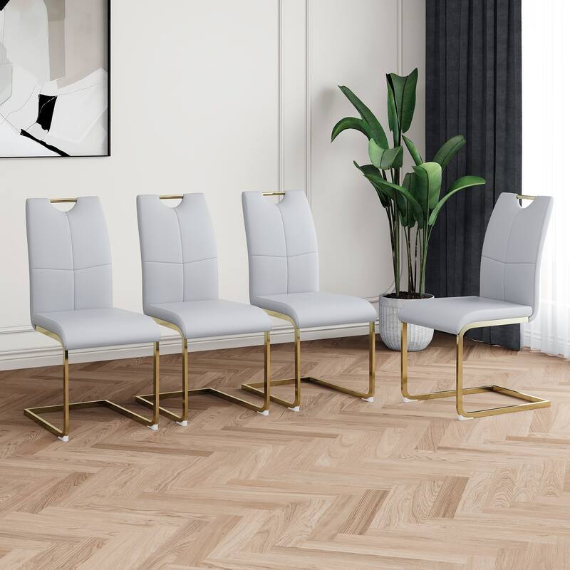 47.2" Luxury Glass Dining Table Set for 4, Circle Kitchen Table with 4 PU Chairs, 5-Piece Modern Dining Table and Chair Set
