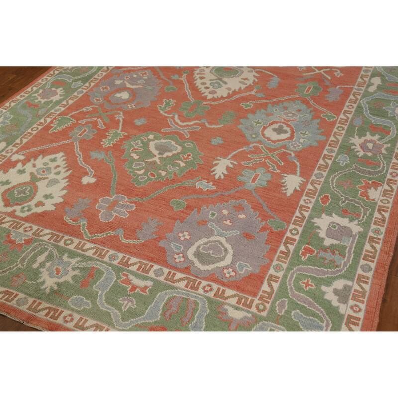 Hand Knotted Oriental 100% Wool Carpet Transitional All-Over Oranges & Rust Oushak Area Rug - 8' 10'' X 6' 1''