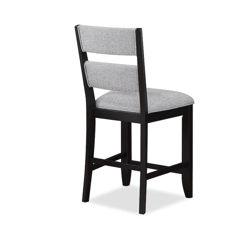 Kara 26 Inch Counter Height Chair Set of 2, Wood Frame, Upholstered, Gray