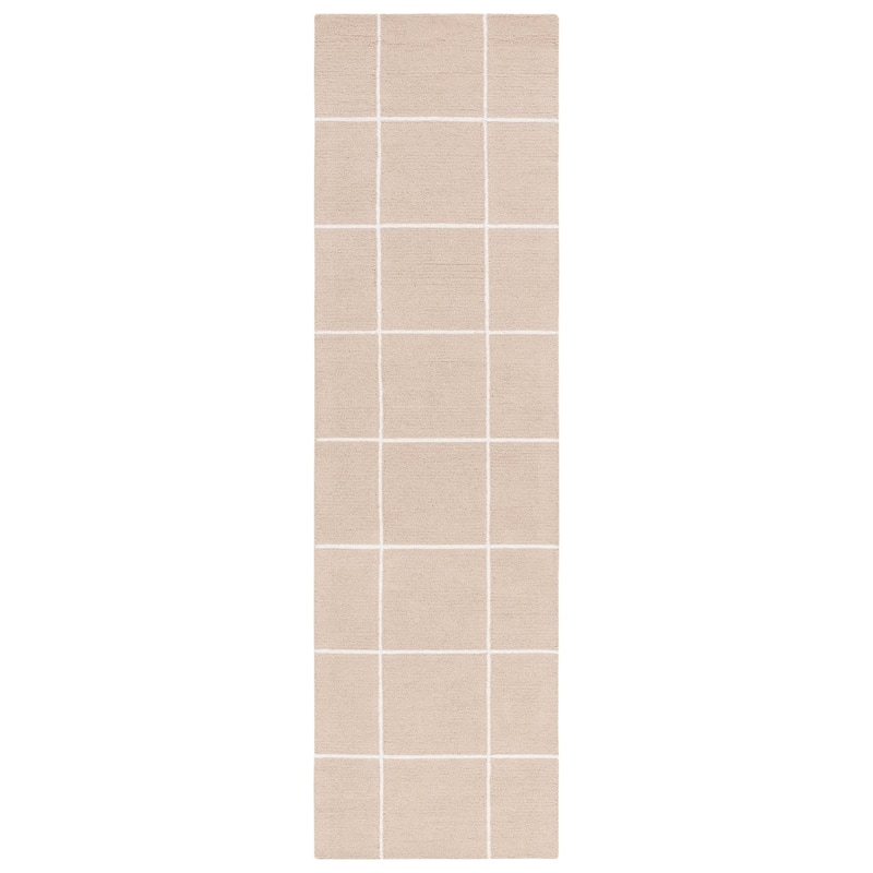 Martha Stewart by SAFAVIEH Alessya Checkered Grid Wool Rug - 2'3" x 8' Runner - Beige/Ivory