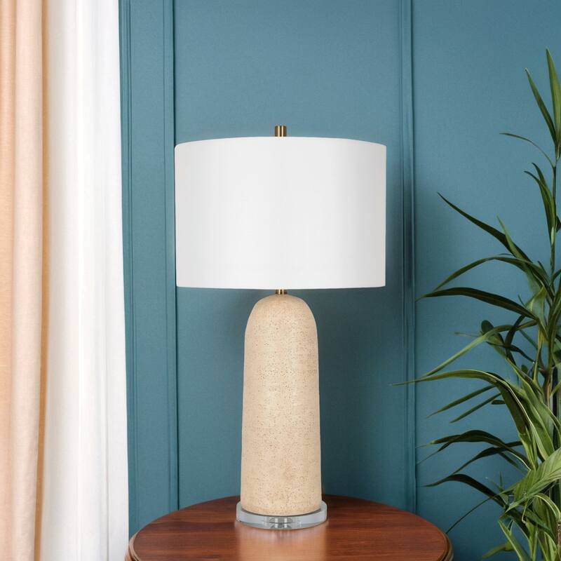 Polyresin 32" Table Lamp with Linen Shade, Yellowish Brown (Set of 2)