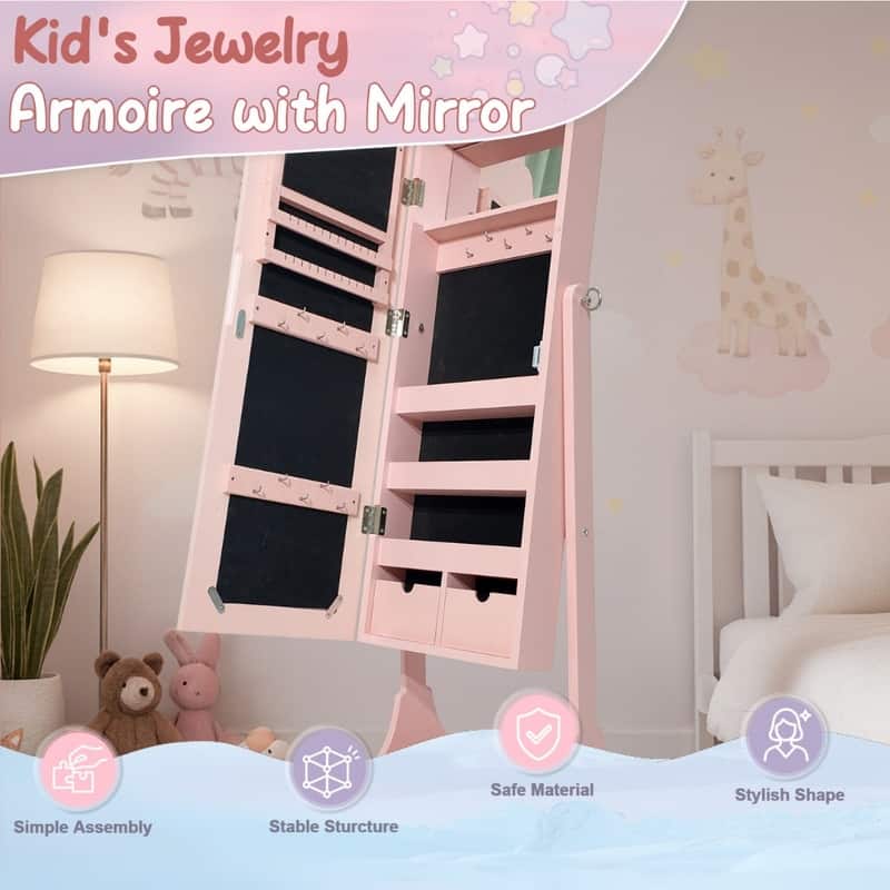 Heart MDF Kids Jewelry Cabinet In White Jewelry Armoire With 1 Door And 1 Shelf - N/A