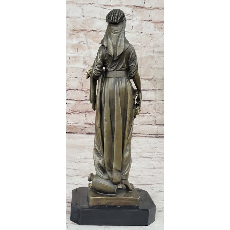 French Artist Bouret Maiden Girl Gold Patina Bronze Sculpture Hot Cast Figurine