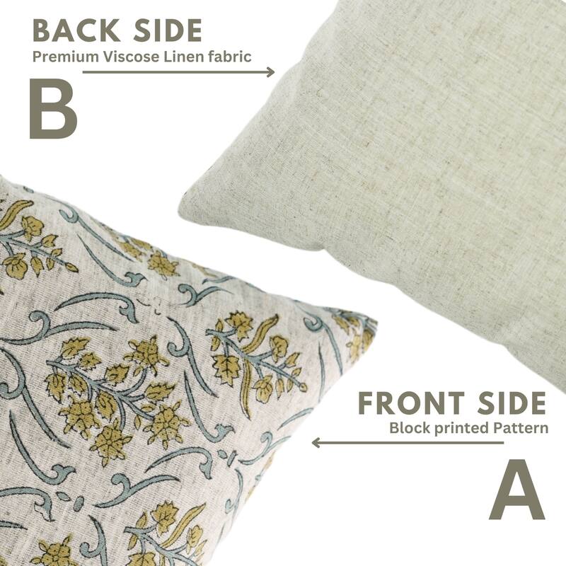 Fabdivine Decorative Floral Pillowcase Handmade Linen Block Print Accent for Sofa Kids Bed Rust Spring Décor, Sadabahar