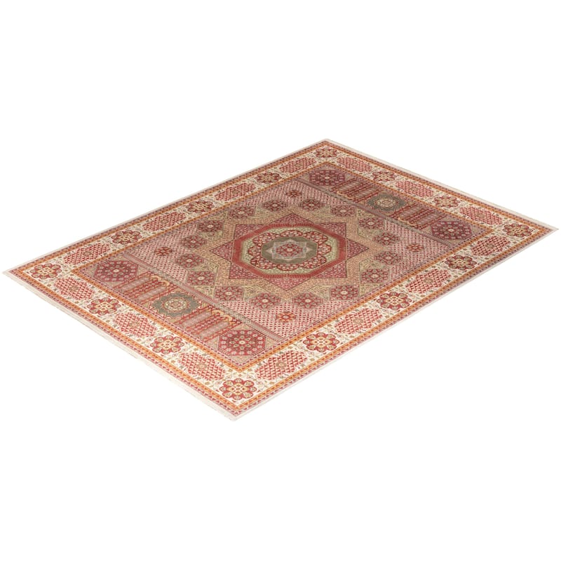 Ikat One-of-a-Kind Hand-Knotted Area Rug - White, 9' 1" x 12' 2" - 9' 1" x 12' 2"