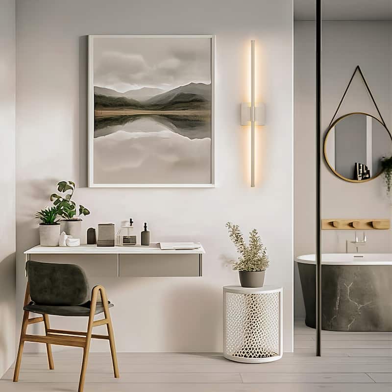1-Light Black/ Gold/ Nickel Modern Long Linear Strip Wall Sconce Dimmable LED Bathroom Vanity Light