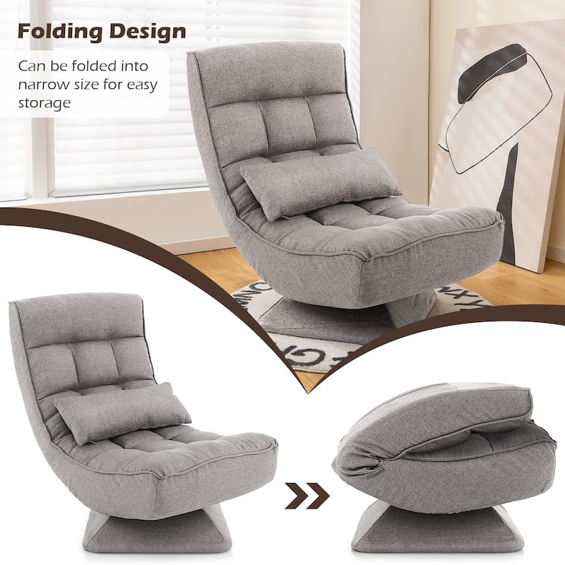Polyester Swivel Floor Chair with 5-Position Adjustable Recline and Lumbar Pillow