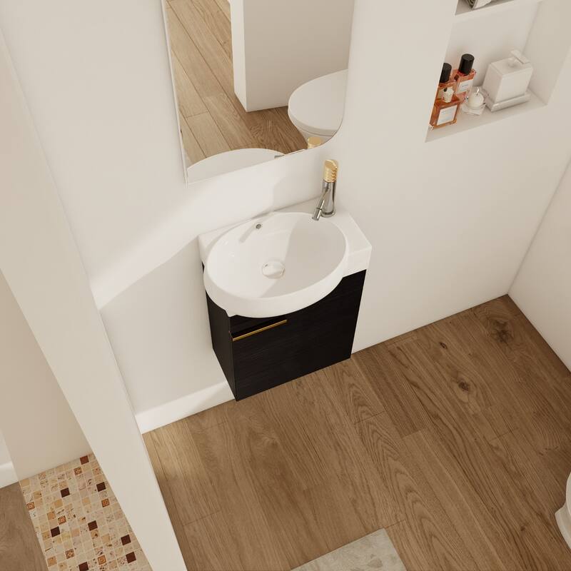 Compact Bathroom Vanity with Sink, Oval Single Ceramic Sink Bathroom Cabinet for Small Bathroom