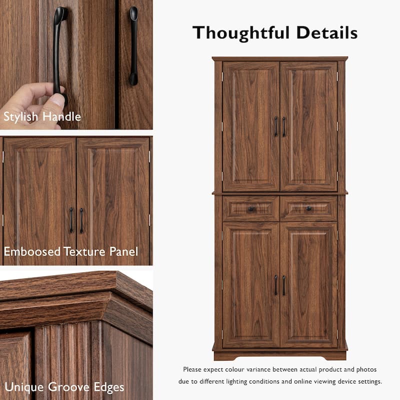 71" Tall Kitchen Pantry Cabinet with 3 Pull-Out Organizers, Freestanding Cupboard With Adjustable Shelves, Versatile Storage