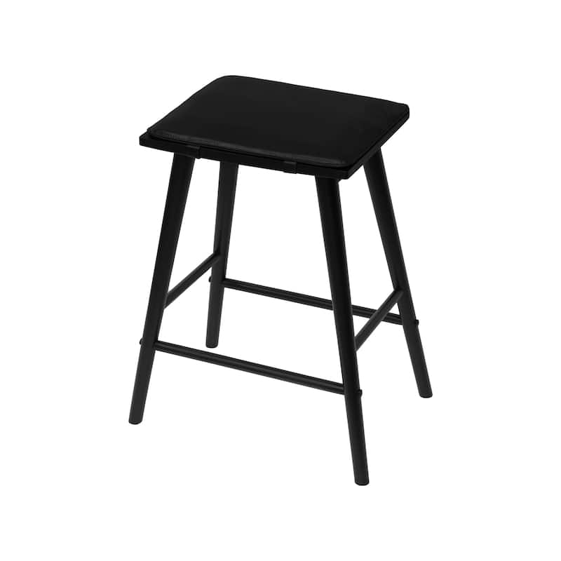 Saddle-Seat Solid Wood/Vegan Leather Backless Stool with Removeable Cushion, By JONATHAN Y