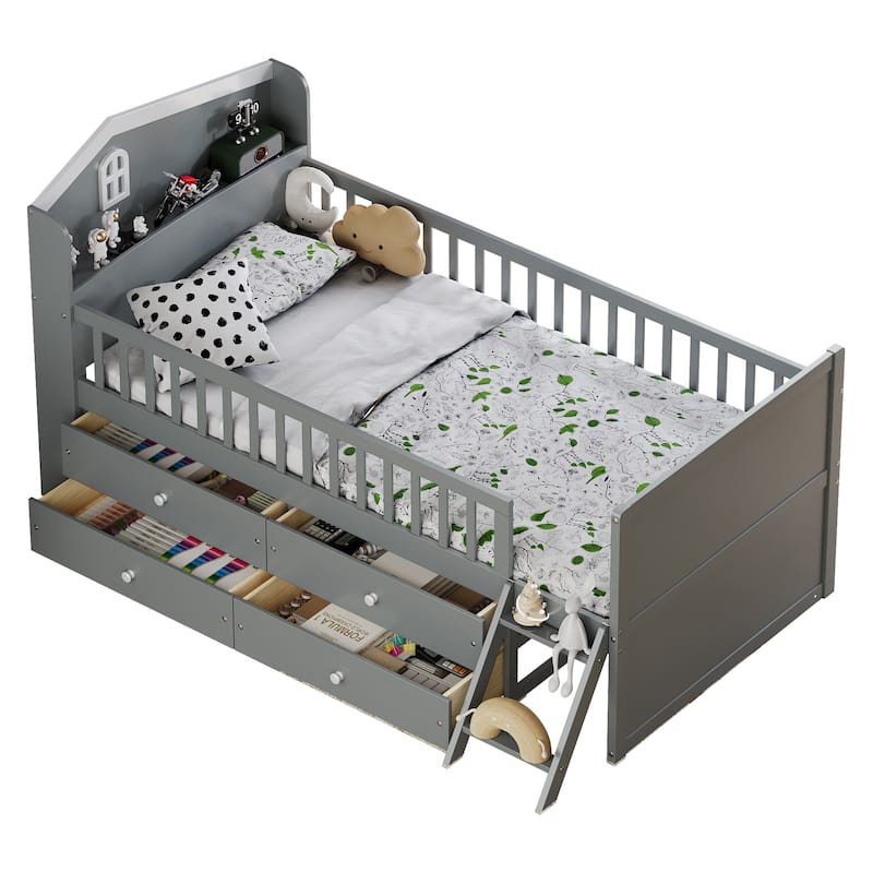 Twin Bed Frame with Storage 4 Drawers