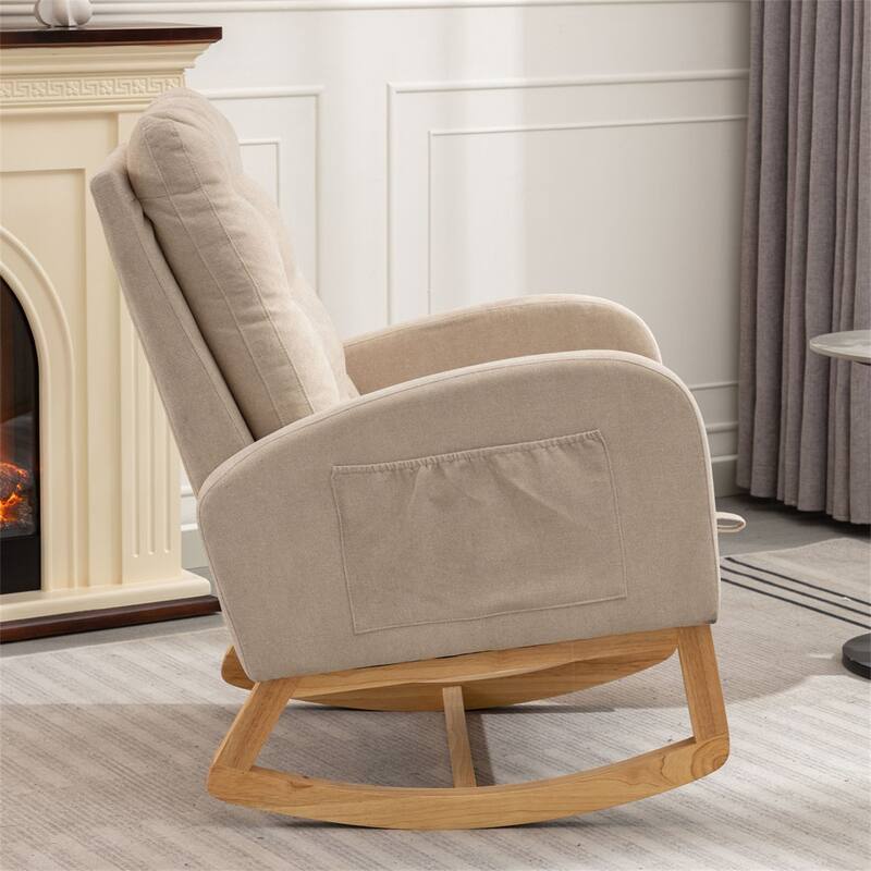 Living Room High Back Accent Rocking Chair with Footrest and Wood Legs