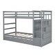 preview thumbnail 7 of 8, Twin Over Twin Bunk Bed with Trundle, Wooden Bed Frame with Storage Staircase, Kid's Bed with GuardRail, Grey