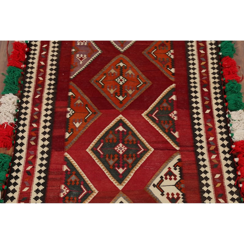 Kilim Qashqai Persian Vintage Runner Rug Hand-Woven Wool Carpet - 4'5"x 10'3"