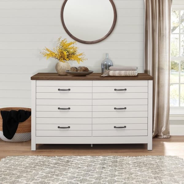 Lancaster Farmhouse Oak Top 6-Drawer Dresser, Ivory, by Living Essentials -  Bed Bath & Beyond - 37998380