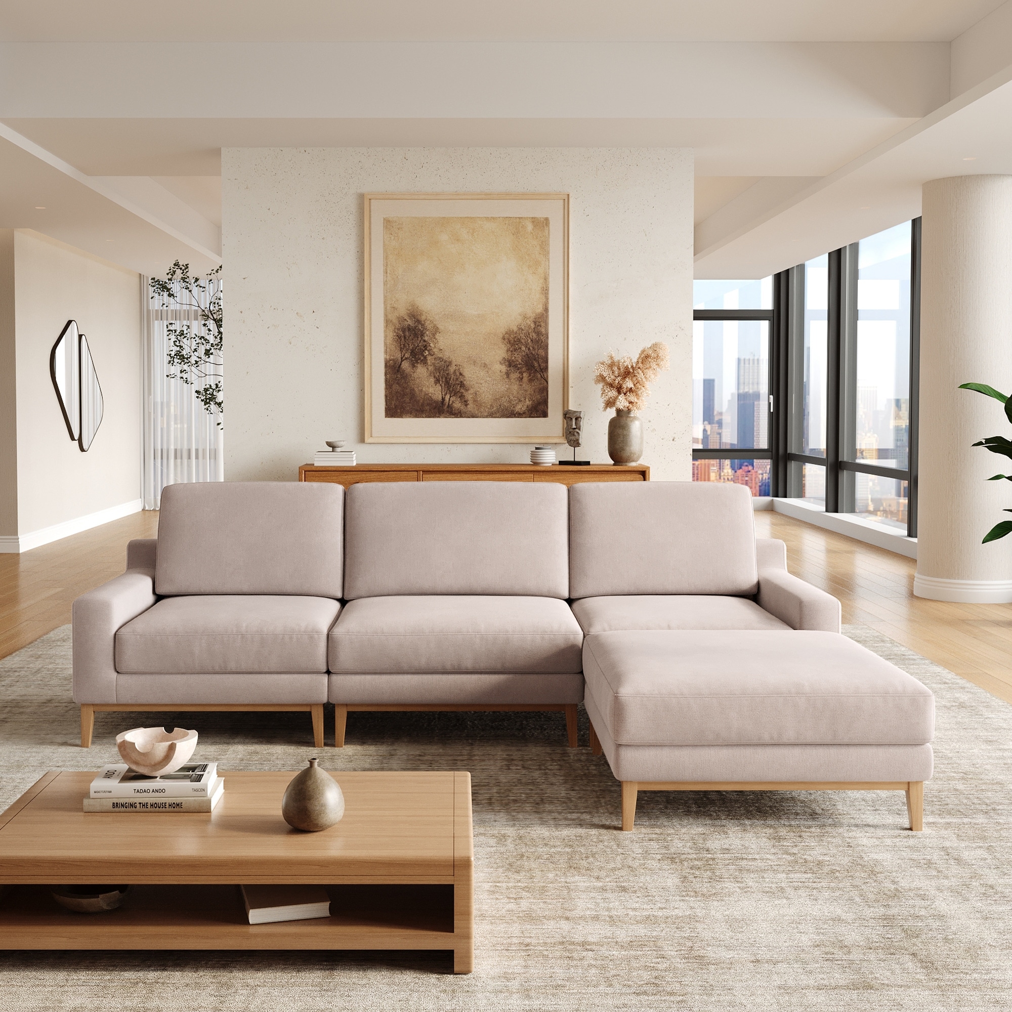 Modular Couch Sofa, 3 Seat Comfy Sofa For Living Room, Sectional Couches With Ottoman, Detachable Seat Cushion & Backrest Cover
