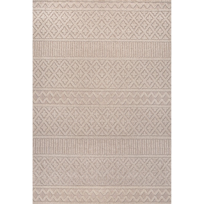 JONATHAN Y Duenas High-Low Two-Tone Monstera Leaf Area Rug - 8 X 10 - Beige/Gray