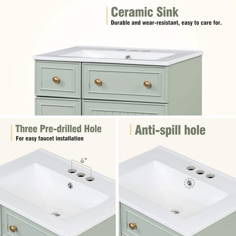 Roomfitters 24" Bathroom Vanity with Ceramic Sink, Storage Cabinet with 2 Drawers and 1 Soft-Close Door