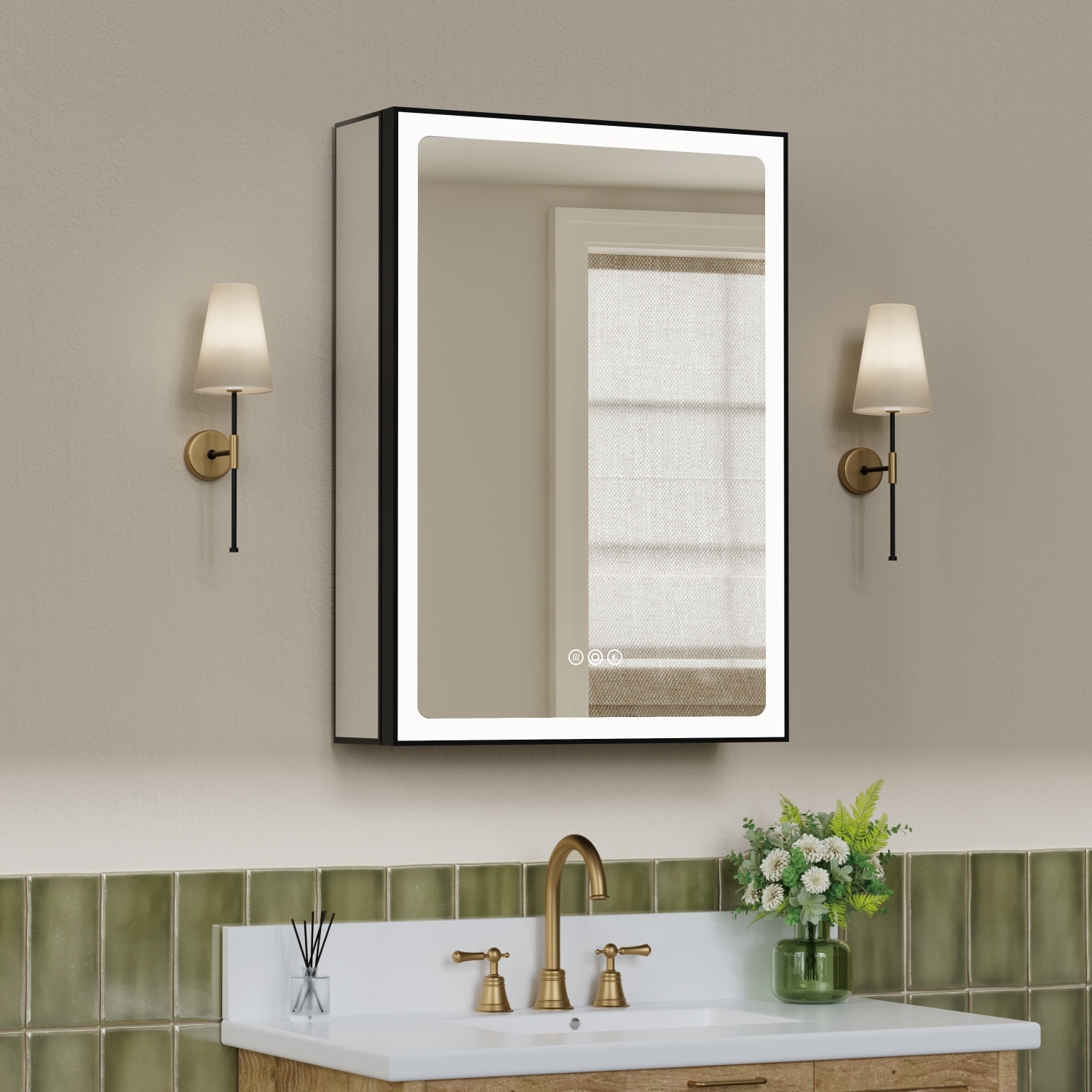 Grand Aluminum Medicine Cabinet with Mirror, Adjustable Shelves, Dimmable Light, Anti-Fog, Recessed or Wall Mount