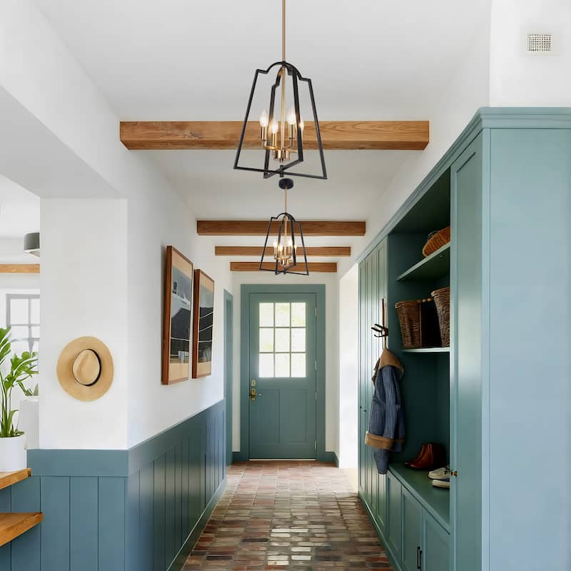 Modern 4-Light Geometric Chandelier Black Gold Pendant Lights for Dining Room - 14" W x 17.5" H