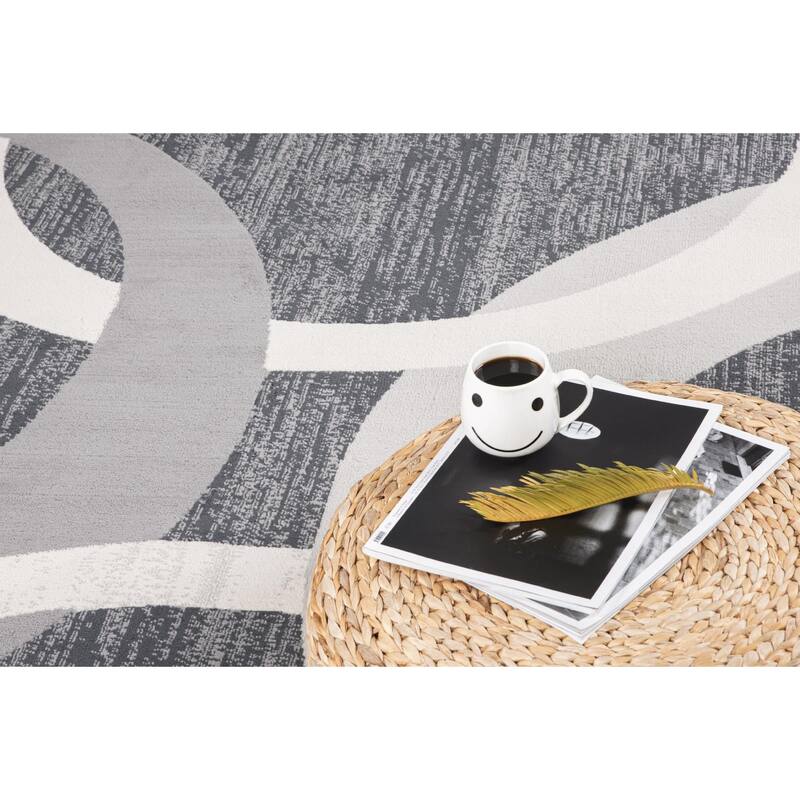 Lela Collection Charcoal, Grey, and Ivory Geometric Polyester Rug
