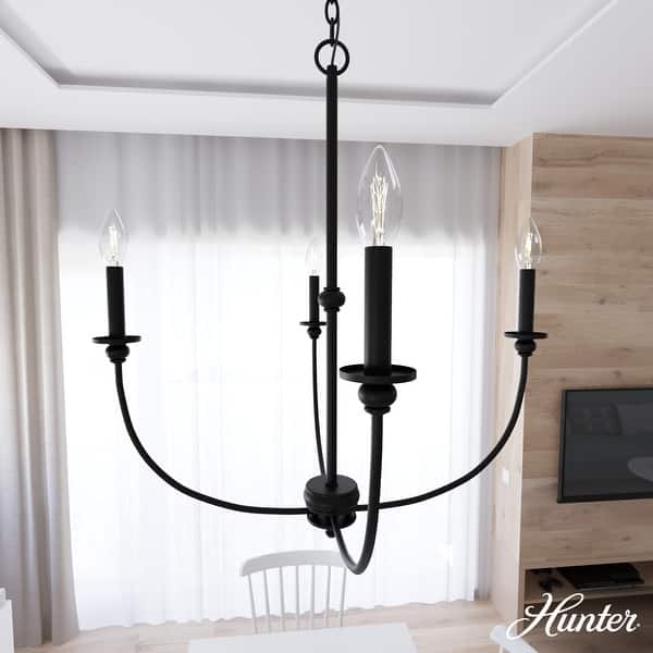 slide 2 of 11, Hunter Southcrest Chandelier - Entry, Dining Table, Kitchen Island - Farmhouse, Transitional, Candle 26" -4 Light - Black