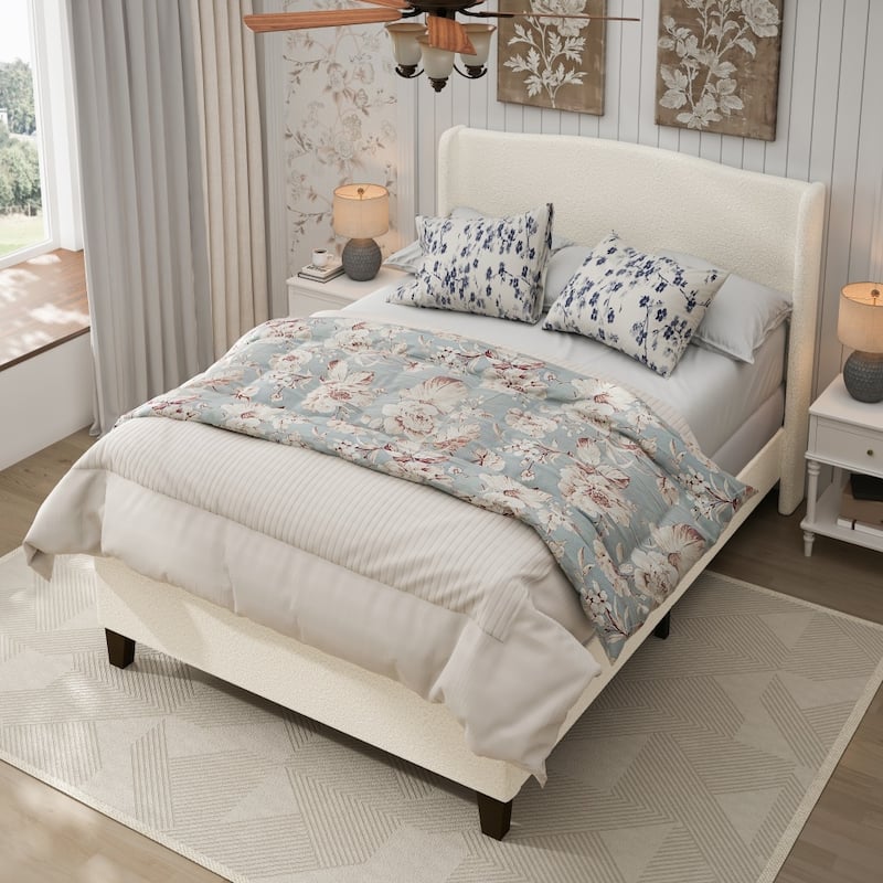 Bed Frame with 49.21"High Back Upholstered Headboard and 27.17" High Footboard - Queen