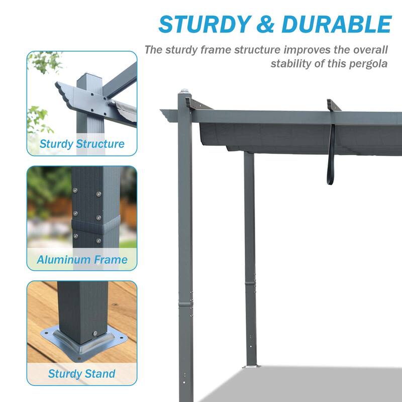 Aoodor 12' x 14' Outdoor Pergola with Aluminum Frame & Retractable Canopy