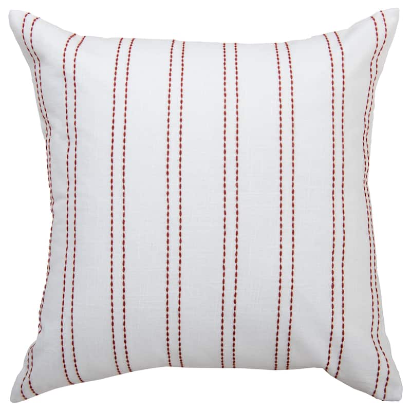 Rizzy Home Striped Embroidered Pillow - Cover Only - White/Rust