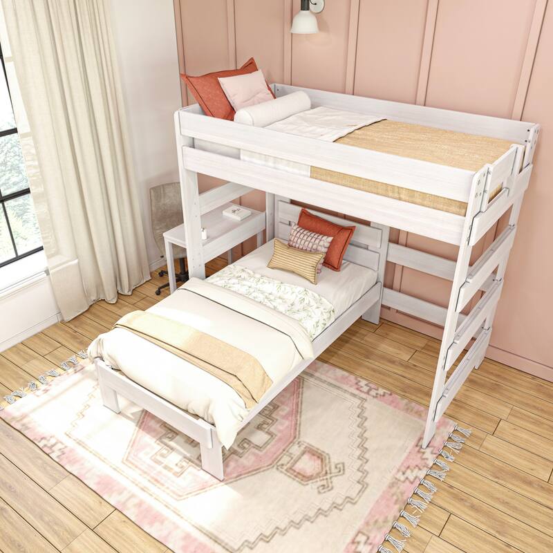 Max and Lily Farmhouse Twin over Twin L-Shaped Bunk Bed with Desk