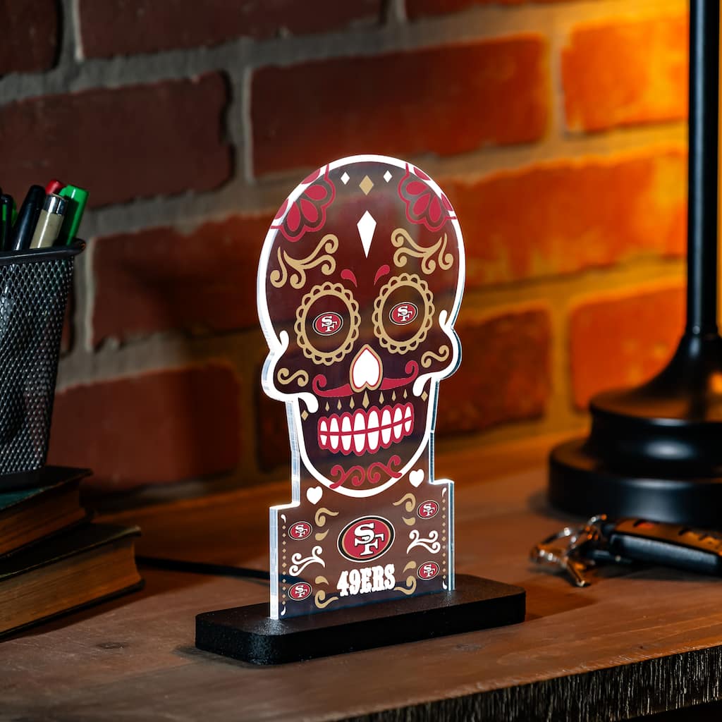 10" LED Tabletop Sugar Skull Halloween Desklite Sign, San Francisco 49ers - Multicolor. - 10" x 7"