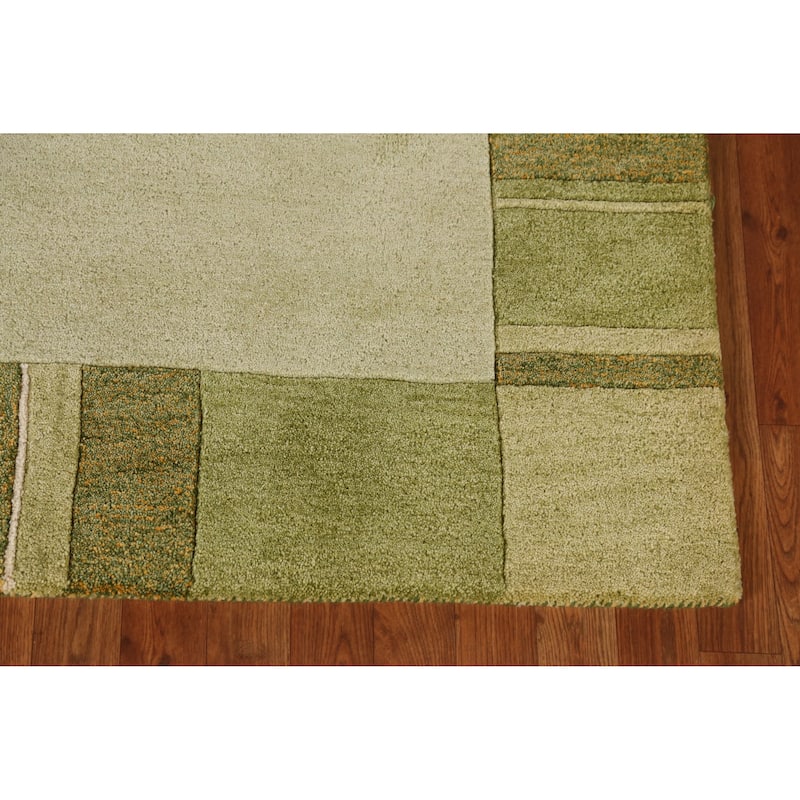 Green Gabbeh Indian Area Rug Geometric Handmade Wool Carpet - 5'3" x 7'7"