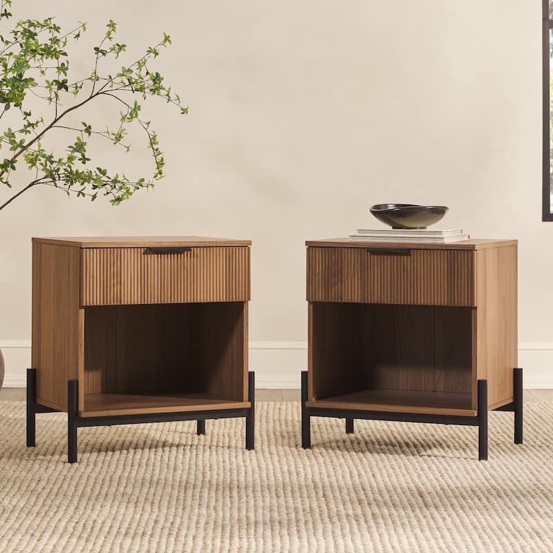 Middlebrook Designs Modern Fluted-Drawer Nightstand (Set of 2) - Mocha