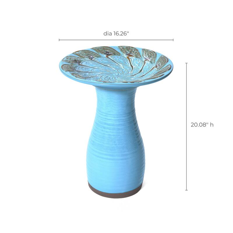 Powder Blue Vintage Spiral Ceramic 20-In Tall Birdbath