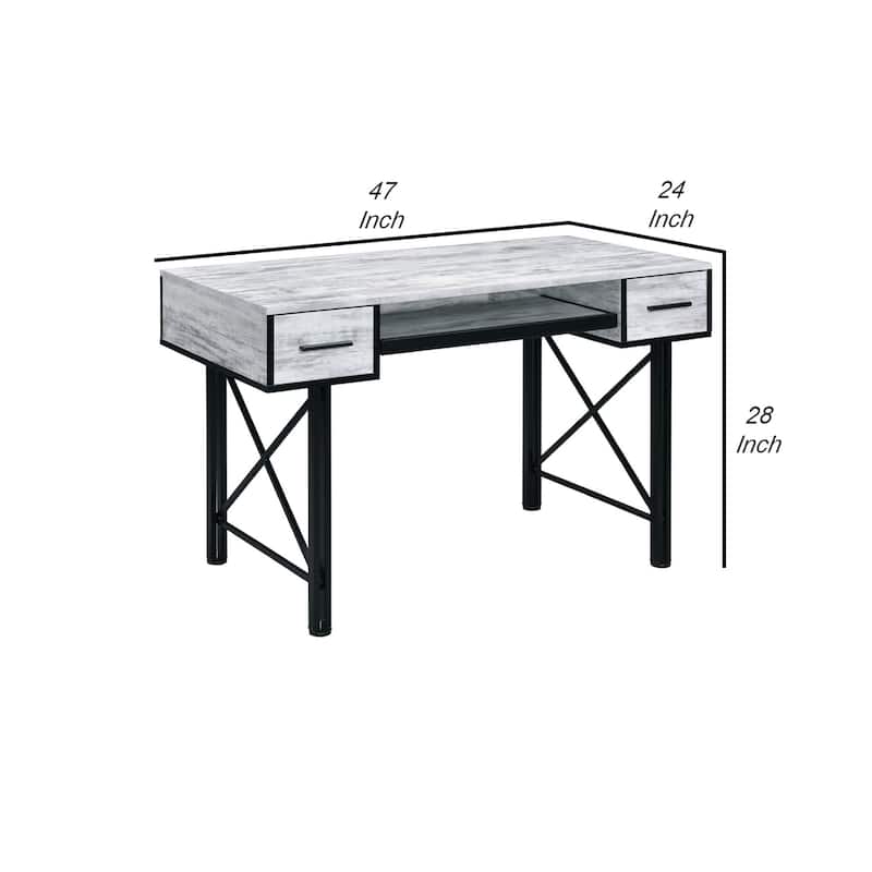 Computer Desk with 2 Drawers and Keyboard Tray, Gray and Black