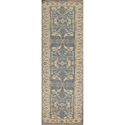 Transitional Oushak Indian Runner Rug Handmade Wool Carpet - 2'6"x 9'11"
