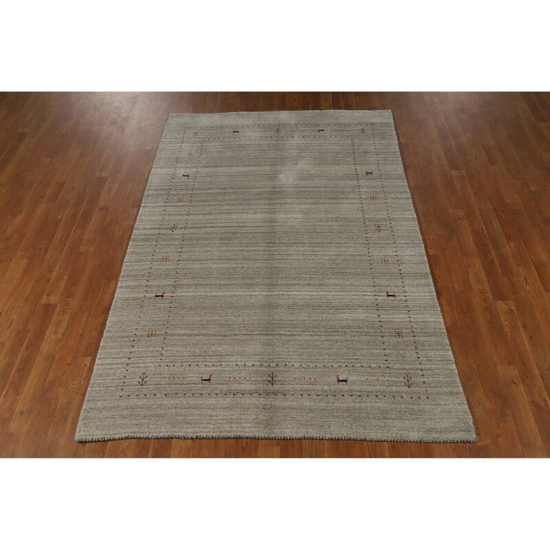 Hand Knotted Oriental 100% Wool Carpet Tribal Animal Pictorial Greys & Charcoal Gabbeh Area Rug - 7' 9'' X 5' 1''