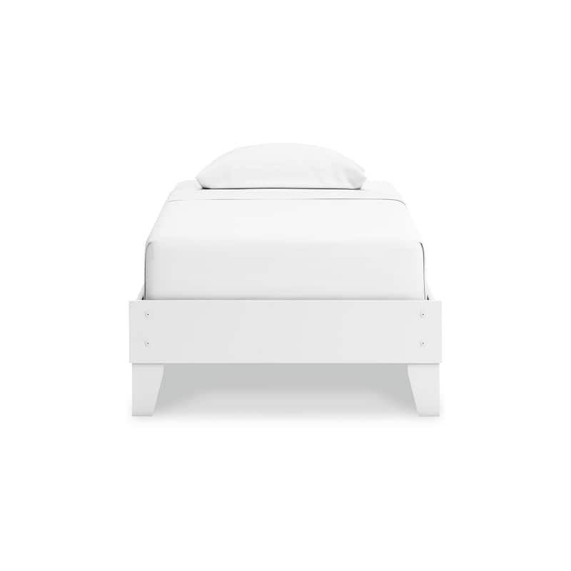 Kally Twin Platform Bed, Matte White Wood, Low Profile Tapered Legs